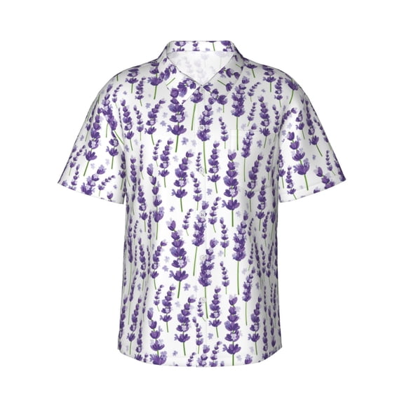 Xecao Lavender Flowers print Hawaiian shirt - a stylish short-sleeve button-down for men, perfect for casual beach and tropical outings.