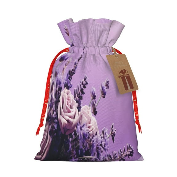Xecao Lavender Roses Arrangement Print Burlap Gift Bags with Drawstring and Gift Tags, Gift Bags, Burlap Bags, Jute Bags for Party, Christmas, DIY Craft Bags-Small