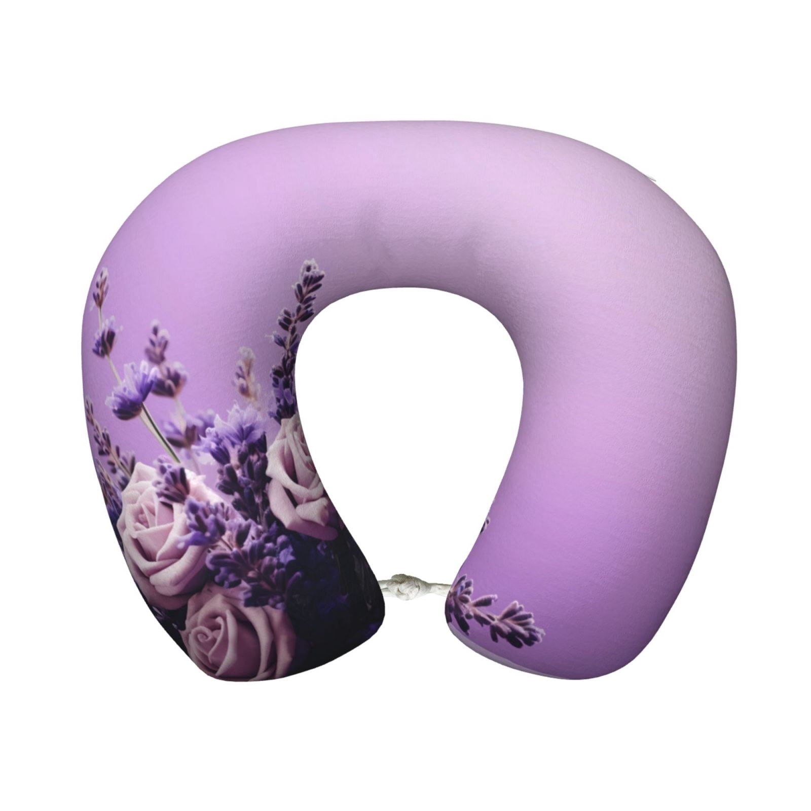 Xecao Lavender Roses Arrangement Print Memory Foam Cervical Neck Pillow Versatile U-Shaped Pillows for Home,Office,Camping,Travelling,Soft Washable Cover