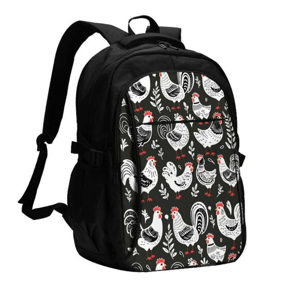 Xecao Laying Hens And Roosters for Travel Laptop Backpack, USB-Charging-Enabled, Spacious Business Backpack for Men and Women,College School Computer Bag