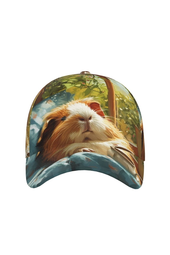 Lazy Home Style Guinea Pig for Baseball Cap: Unisex, crafted from classic polyester twill fabric, featuring a soft unconstructed design
