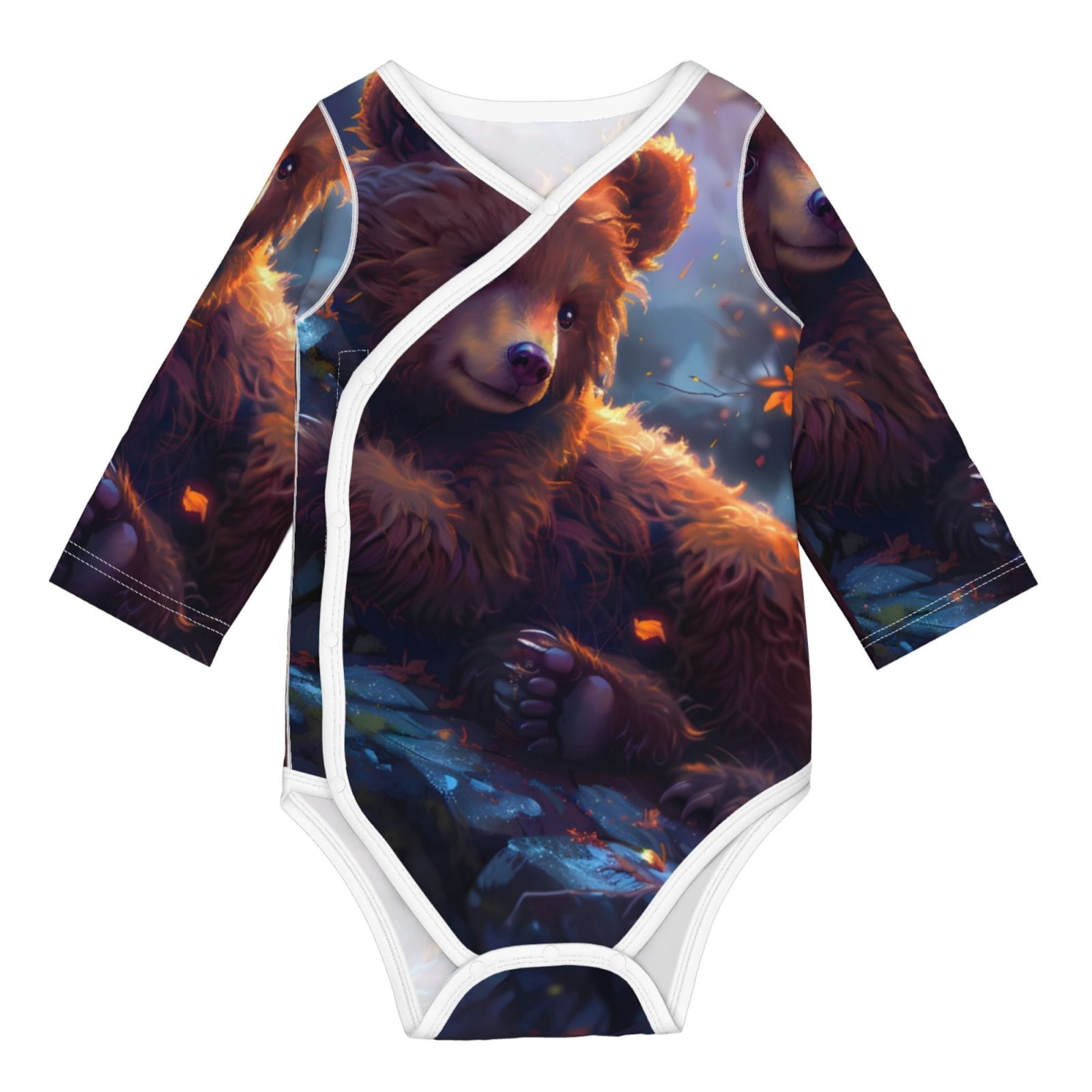 Xecao Lazy Stone Bear Print Baby unisex-baby Cotton Long-sleeve Bodysuits-2 Years