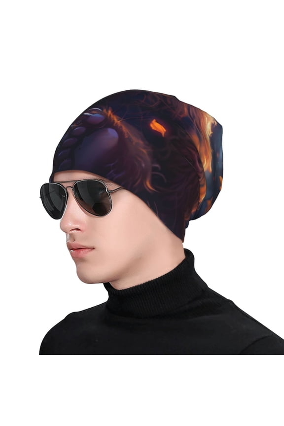 Lazy Stone Bear Print Beanie Knitted Hat for Men Women, Winter Fashion Knit Cuffed Caps Unisex