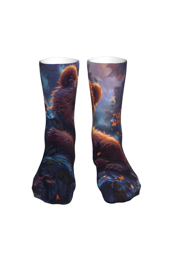 Lazy Stone Bear Print Fashion No Heel Casual Crew Socks Cushioned Breathable for Men Women - Moisture wicking,Not easy to fade Suitable for daily