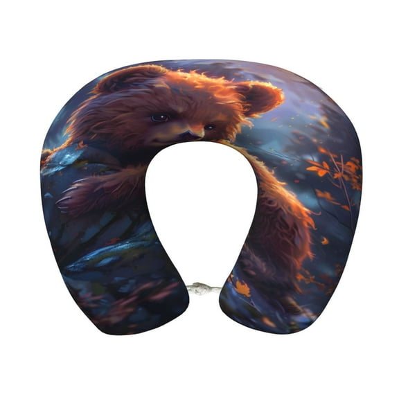 Xecao Lazy Stone Bear Print Memory Foam Cervical Neck Pillow Versatile U-Shaped Pillows for Home,Office,Camping,Travelling,Soft Washable Cover