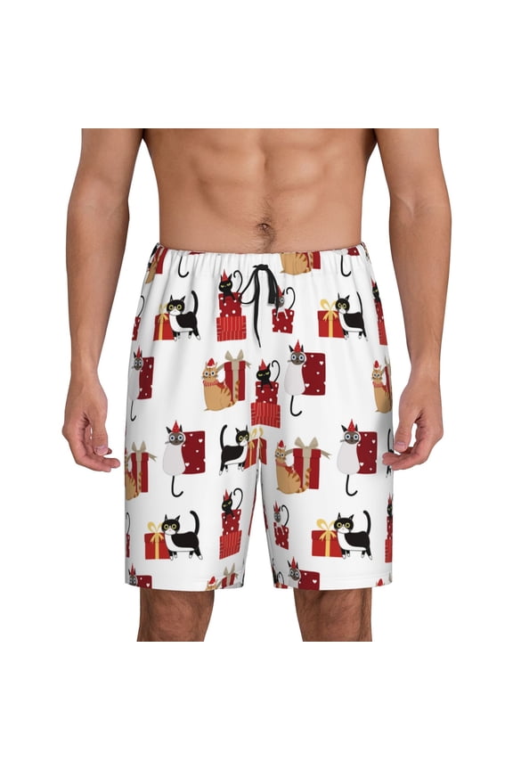 Xecao Lazy Stone Bear Print Men's Sleepwear Shorts Pajama Bottom Lounge Short nightwear with Convenient Pockets for Relaxed Home Wear-Small