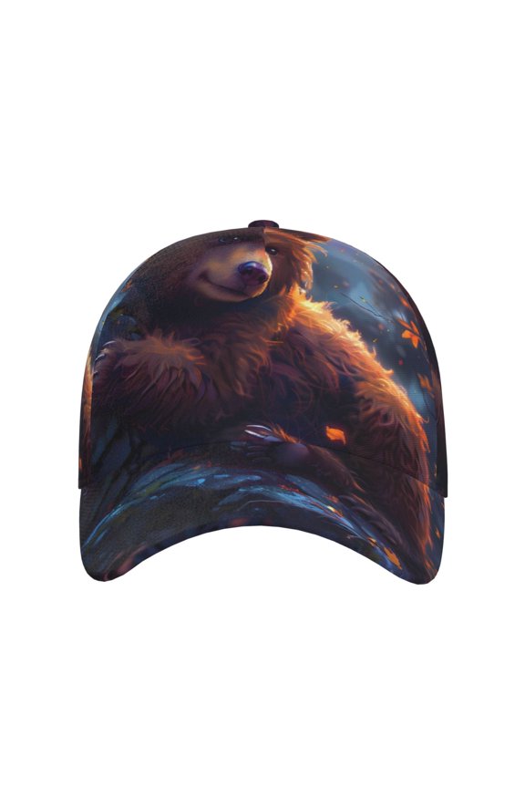 Lazy Stone Bear for Baseball Cap: Unisex, crafted from classic polyester twill fabric, featuring a soft unconstructed design