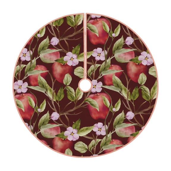 Xecao Leaf And Fruit Pattern Christmas Tree Skirt Round Xmas Tree Mat Base Cover for Holiday Home Decorations-30"