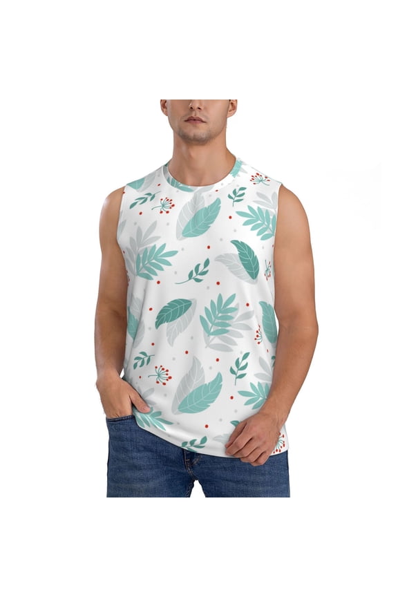 Leaf Print Green Print Men's Tank Top: Sleek Sleeveless Tee for Casual Sports and Beach Occasions-Medium