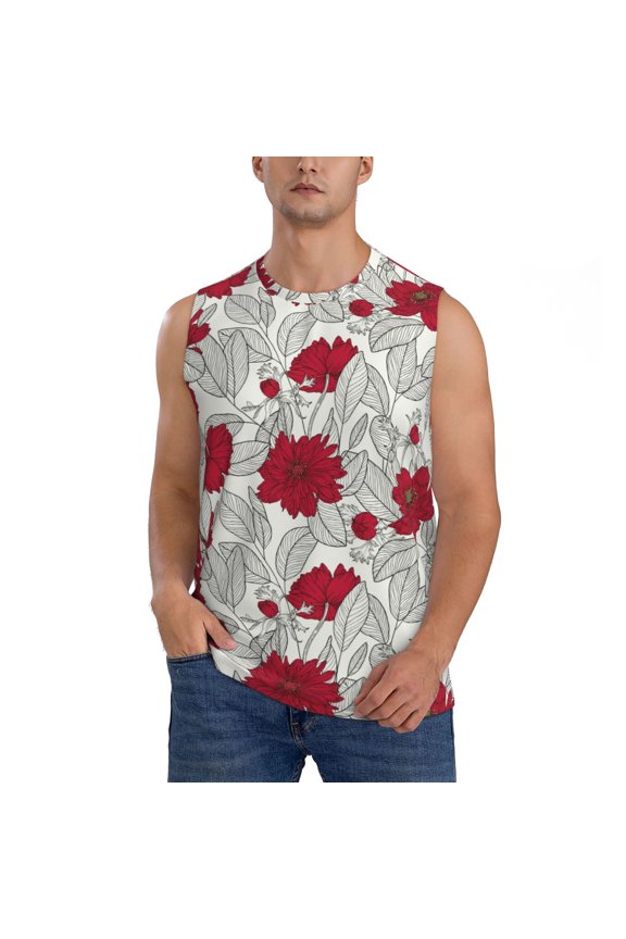 Leaves And Anemone Print Men's Tank Top: Sleek Sleeveless Tee for Casual Sports and Beach Occasions-Small