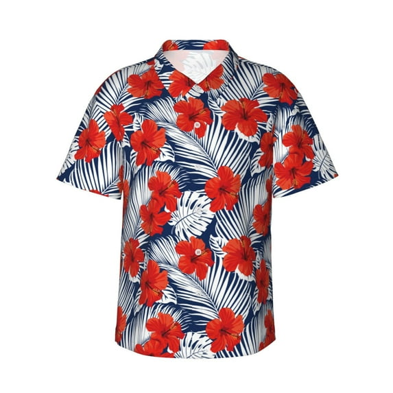 Xecao Leaves And Flowers print Hawaiian shirt - a stylish short-sleeve button-down for men, perfect for casual beach and tropical outings.
