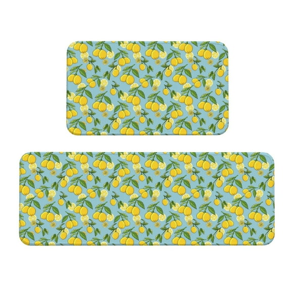 Xecao Lemon (3) Patten Kitchen Rugs and Mats Sets,2 Pieces Non-Slip Washable Rugs, Kitchen Mat for Floor,Suit for Kitchen Decor and Accessories