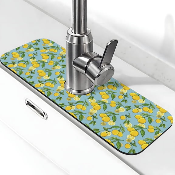 Xecao Lemon (3) for Kitchen Sink Splash Guard Faucet Mat , Faucet Guard & Draining mat, (15" X 5.5" )