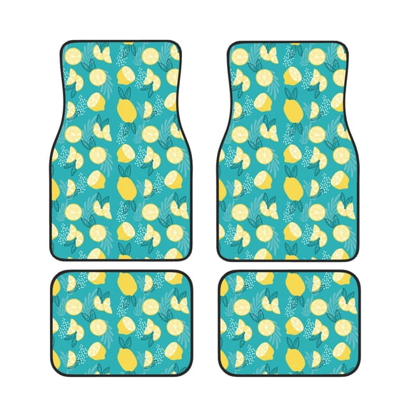 Xecao Lemon Blue Print Car Foot Mat Set of 4 Pieces Neoprene All-Weather Dust-Proof Stain-resistantCar Interior Decorative mats Non-Slip Mats