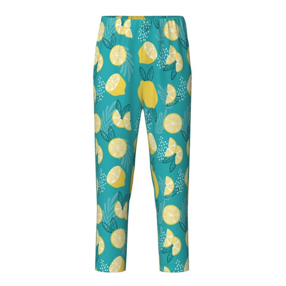 Xecao Lemon Blue Print Teenagers' Pajama Pants Long Sleep Pants Soft Elastic Waist Pajama Bottoms Elastic waist with 2 Pockets 5-16 Years-Large