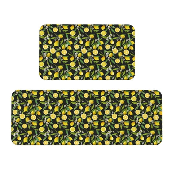 Xecao Lemon Fruits Flowers Leaves Patten Kitchen Rugs and Mats Sets,2 Pieces Non-Slip Washable Rugs, Kitchen Mat for Floor,Suit for Kitchen Decor and Accessories