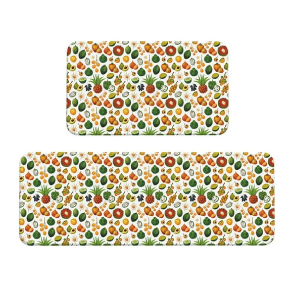 Xecao Lemon Fruits Vegetables Patten Kitchen Rugs and Mats Sets,2 Pieces Non-Slip Washable Rugs, Kitchen Mat for Floor,Suit for Kitchen Decor and Accessories