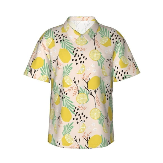 Xecao Lemon Leaves print Hawaiian shirt - a stylish short-sleeve button-down for men, perfect for casual beach and tropical outings.