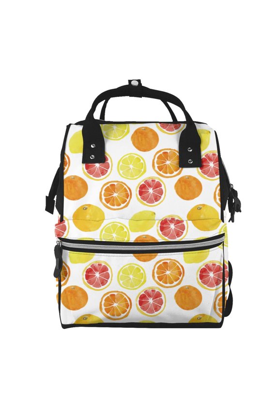 Lemon Orange print Large Capacity Nappy Bag is a multi-functional waterproof travel backpack, perfect as a nursing bag or mummy backpack for women