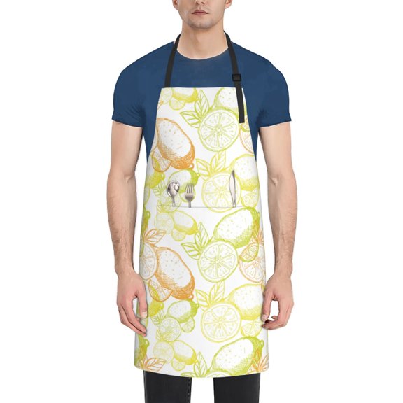 Xecao Lemon Potatoes Print Kitchen Cooking Aprons, Waterproof Adjustable Bib Aprons with 2 Pockets for Women Men Chef