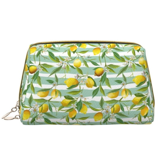 Xecao Lemon Print Fashion Makeup PVC Bag Large Capacity Travel Cosmetic Bag for Women Organizer Toiletry Clutch