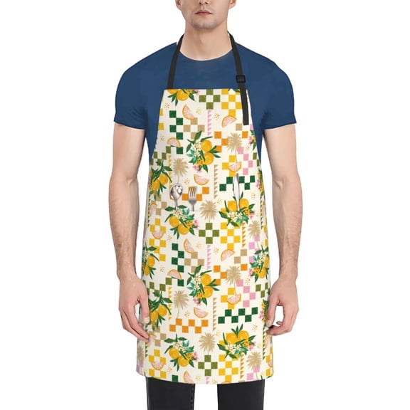 Xecao Lemon Print Kitchen Cooking Aprons, Waterproof Adjustable Bib Aprons with 2 Pockets for Women Men Chef