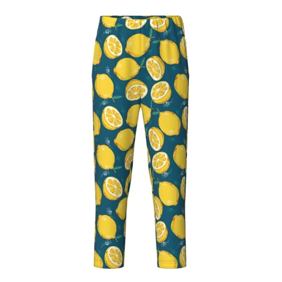 Xecao Lemon Print Teenagers' Pajama Pants Long Sleep Pants Soft Elastic Waist Pajama Bottoms Elastic waist with 2 Pockets 5-16 Years-Medium