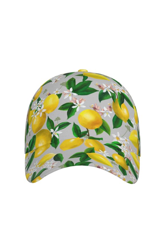 Lemon Seamless Pattern Oil Painting Effect for Baseball Cap: Unisex, crafted from classic polyester twill fabric, featuring a soft unconstructed design