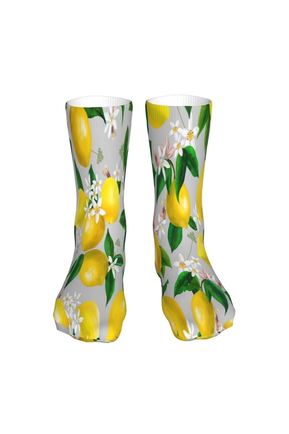 Lemon Seamless Pattern Oil Painting Effect Print Fashion No Heel Casual Crew Socks Cushioned Breathable for Men Women - Moisture wicking,Not easy to fade Suitable for daily