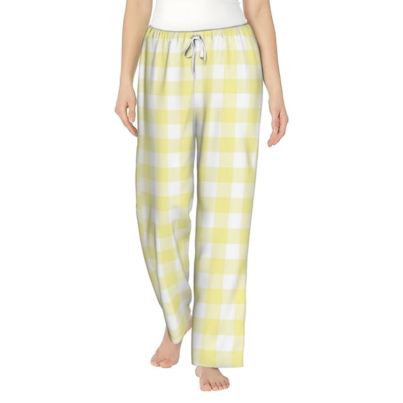 Xecao Lemon Yellow Checkboard Women's Straight Lounge Pajama Pants: The Epitome of Relaxed Sleepwear