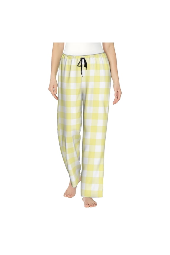 Lemon Yellow Checkboard Women's Straight Lounge Pajama Pants: The Epitome of Relaxed Sleepwear