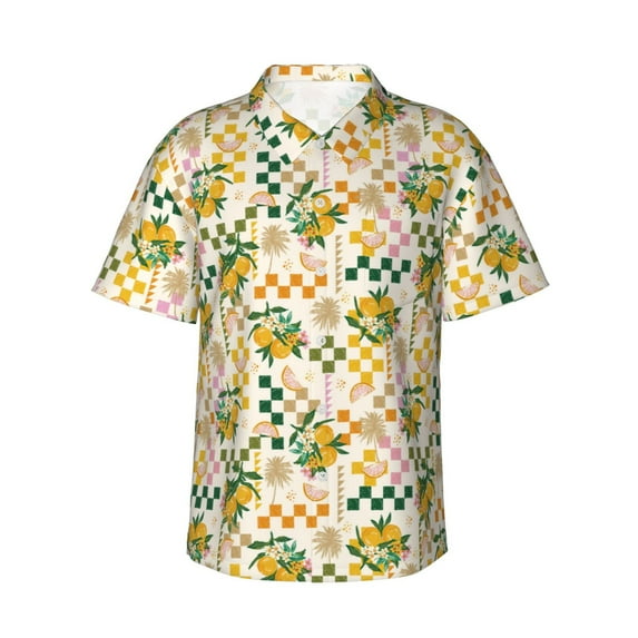 Xecao Lemon print Hawaiian shirt - a stylish short-sleeve button-down for men, perfect for casual beach and tropical outings.
