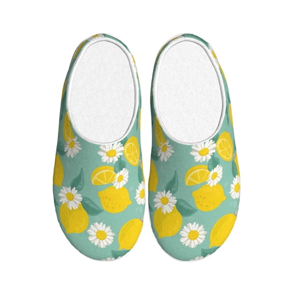 Xecao Lemons Chamomile Flowers And Leaves Print Cotton Slippers Fuzzy Warm Cozy Slippers Non Slip House Slippers For Indoor Outdoor Cotton Slippers House Slippers-8