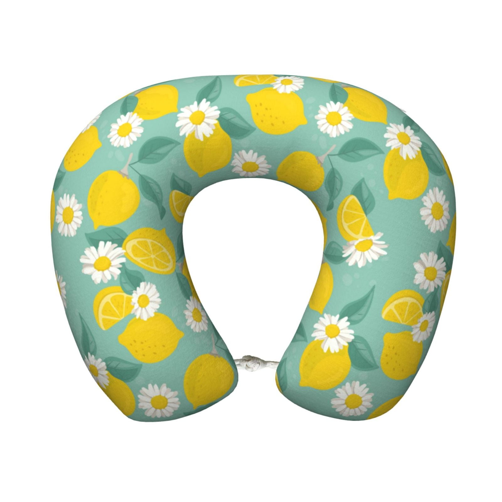 Xecao Lemons Chamomile Flowers And Leaves Print Memory Foam Cervical Neck Pillow Versatile U-Shaped Pillows for Home,Office,Camping,Travelling,Soft Washable Cover