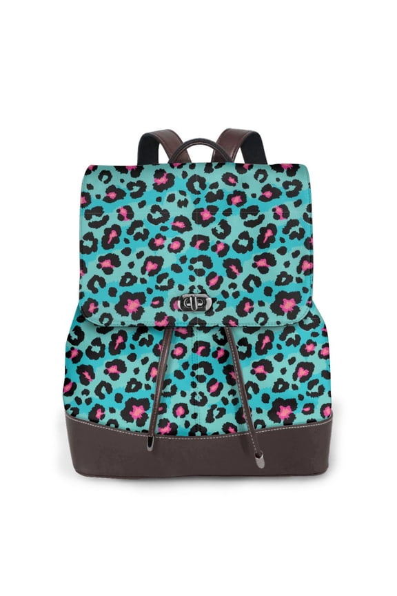 Leopard 1 Print Large Backpack Soft Leather for Women Travel with Compartment, Adjustable Convertible Strap