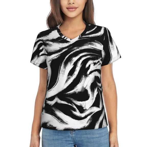 Xecao Leopard And Zebra 2 for Women's V-Neck T-Shirts-Elegant Half-Sleeve Tops Perfect for Summer-XX-Large