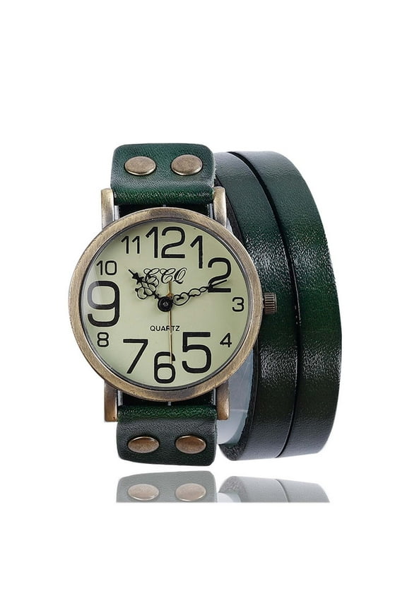 Women’s Quartz Watch Vintage Round Dial Luminous Arabic Numerals Leather Strap Retro Small Wrist Watch with Bracelet Gift Box for Daily Wear Office Party