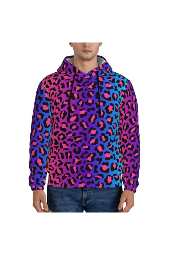 Leopard Neon Rainbow Gradient Pattern Men's Adult Pullover Hoodie,Hooded Sweatshirt-4X-Large