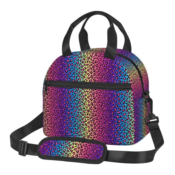 Xecao Leopard Neon Rainbow Gradient Print Insulated Lunch Box, Lunch Cags Lunch Bag Featuring An Adjustable Shoulder Strap