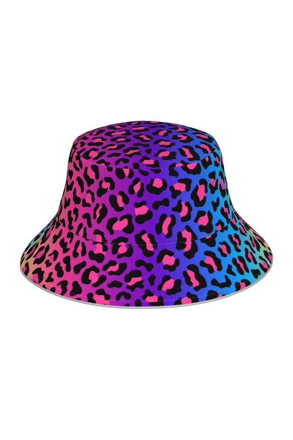 Leopard Neon Rainbow Gradient Print Men and Women Night Reflective Hat Runner Cap Visor Bucket Hat Boonie Cap