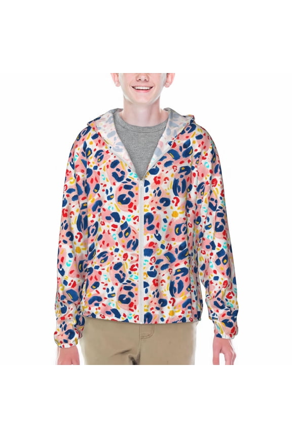 Leopard Print (2) Print Fishing Shirts for teenager Long Sleeve UV Sun Protection Hoodie with Zipper Outdoor Hiking Shirts-Large