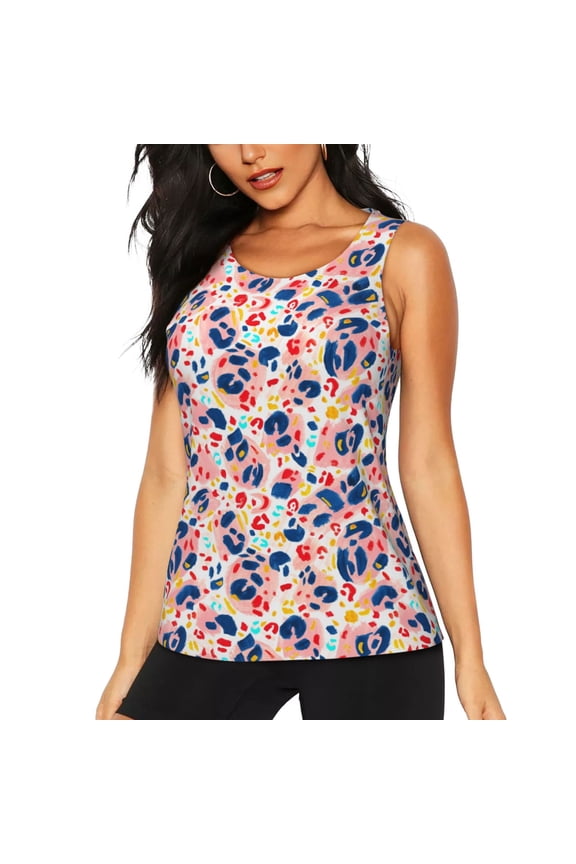 Leopard Print (2) print women's scoop neck, loose-fit workout tank tops for the gym.