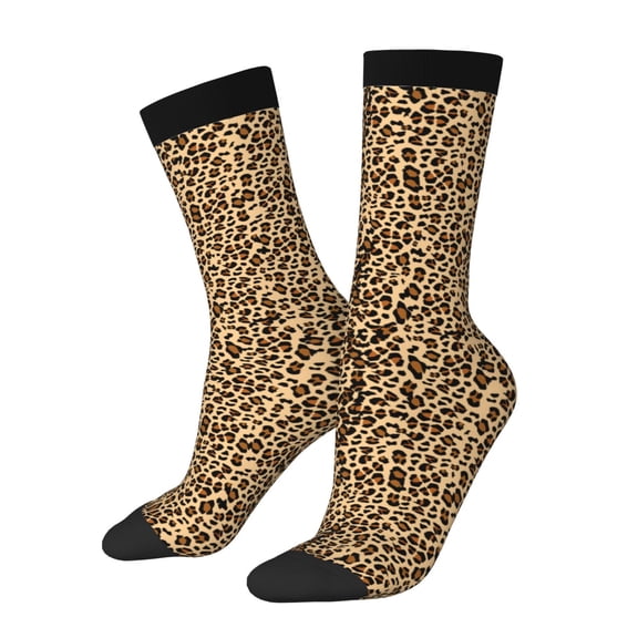 Xecao Leopard Print Brown Pattern Sport Socks for Women and Men Crew Socks Sporty Calf Socks Casual Socks