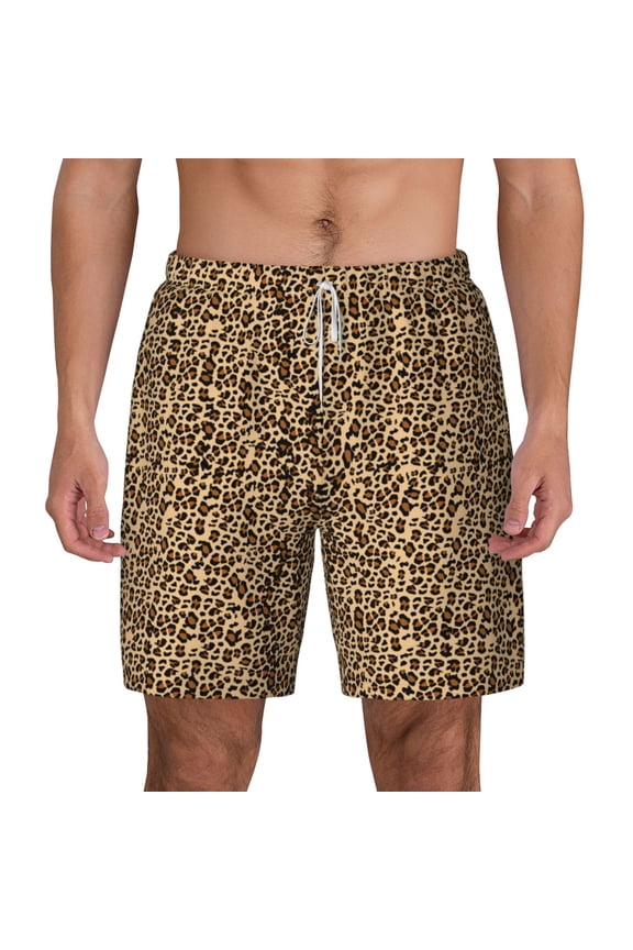 Leopard Print Brown for Men's Swimming Trunks Swim Trunks Quick Dry Swim Shorts with Mesh Lining Funny Swimwear Bathing Suits