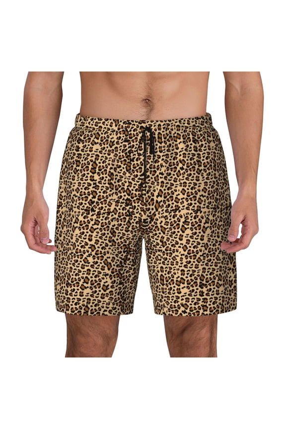 Leopard Print Brown for Men's Swimming Trunks Swim Trunks Quick Dry Swim Shorts with Mesh Lining Funny Swimwear Bathing Suits