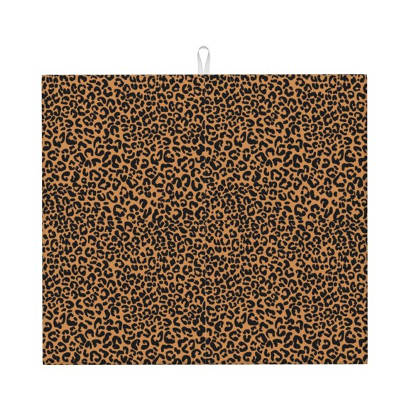 Xecao Leopard Print Dish Drying Mat for Kitchen Counter,Absorbent Coffee Bar Mat, Dish Drainer Rack Mats,Dining Room Decoration