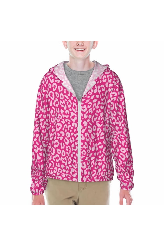 Leopard Print Fishing Shirts for teenager Long Sleeve UV Sun Protection Hoodie with Zipper Outdoor Hiking Shirts-X-Large