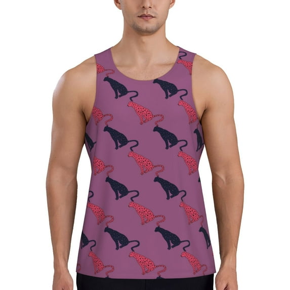 Xecao Leopard Print Men's Tank Top Workout Quick Dry Sleeveless Gym Jogging Muscle Shirts Summer Swim Beach Tops