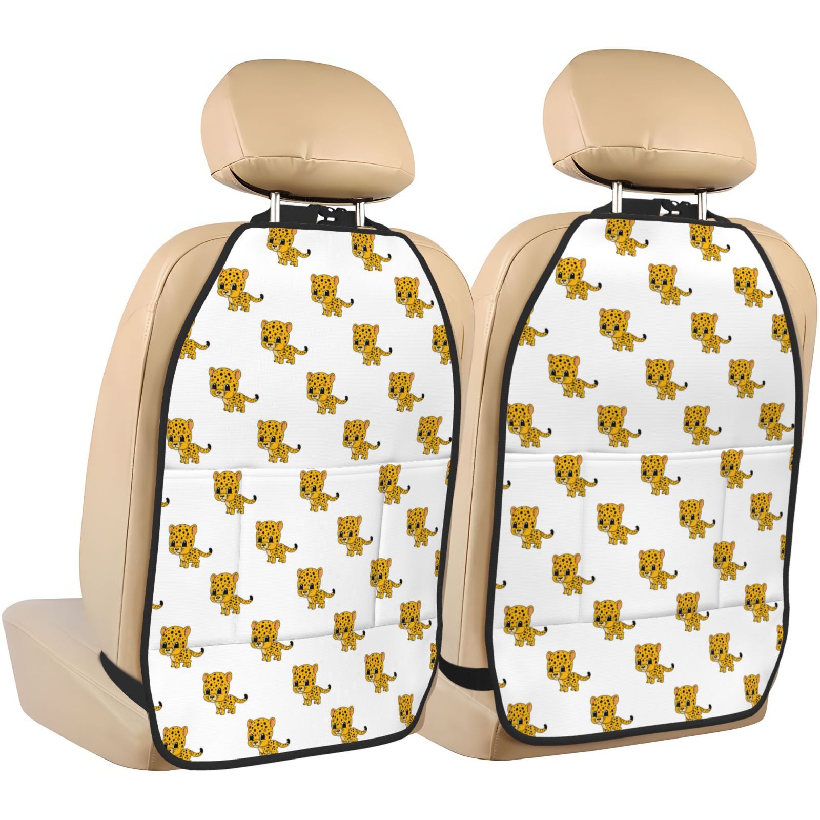 Xecao Leopard Print Pattern Car Seat Back Protector 2 Pack Large Capacity Pocket, Kick Mats Back Seat Protector