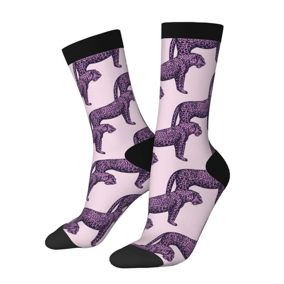 Xecao Leopard Print Pattern Sport Socks for Women and Men Crew Socks Sporty Calf Socks Casual Socks